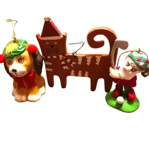3 Pieces lot Of Christmas ornaments Cat Dog and Santa